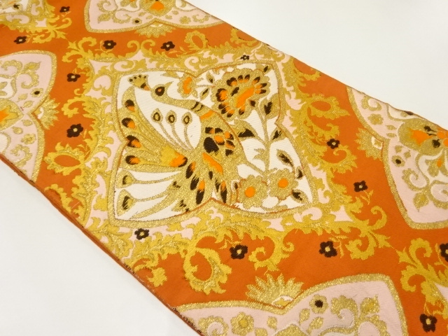 アンティーク　花鳥更紗模様織出し袋帯（着用可）